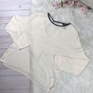 H&M faux leather trim blouse